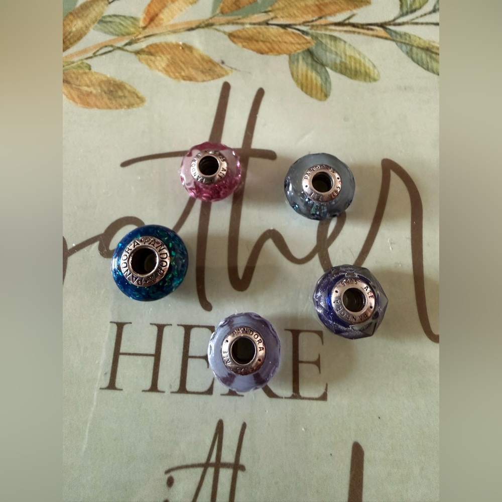 Pandora Green and Silver Charm Beads